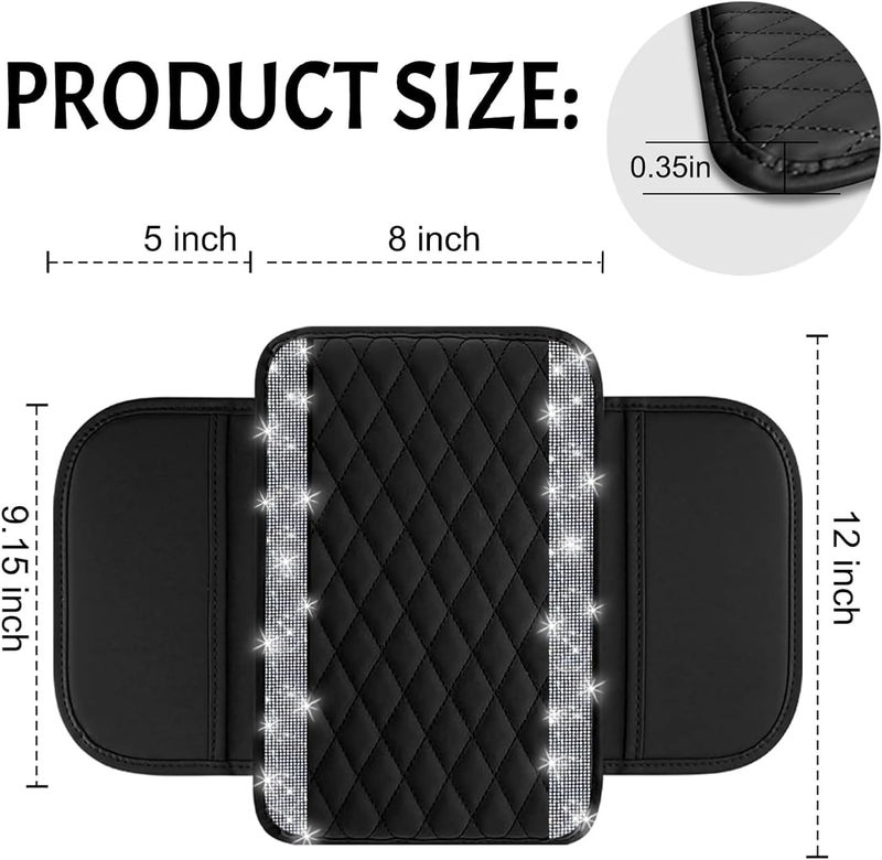 NBTEPEM Bling Car Center Console Cover, Leather Car Arm Rest Cover Cushion with 2 Storage Bags, Universal Auto Armrest Protector Storage Box, Bling Accessories Interior for Most Vehicles (Silver) - Image 2